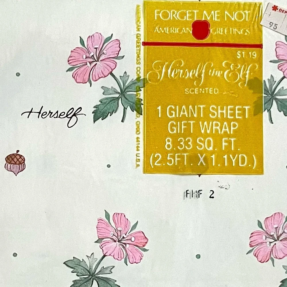 Vintage 80’s Herself The Elf floral acorn wrapping paper